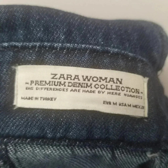 Zara Woman Premium Denim Wide  Leg Dark Wash Raw Hem Cropped Overalls M - Picture 4 of 14